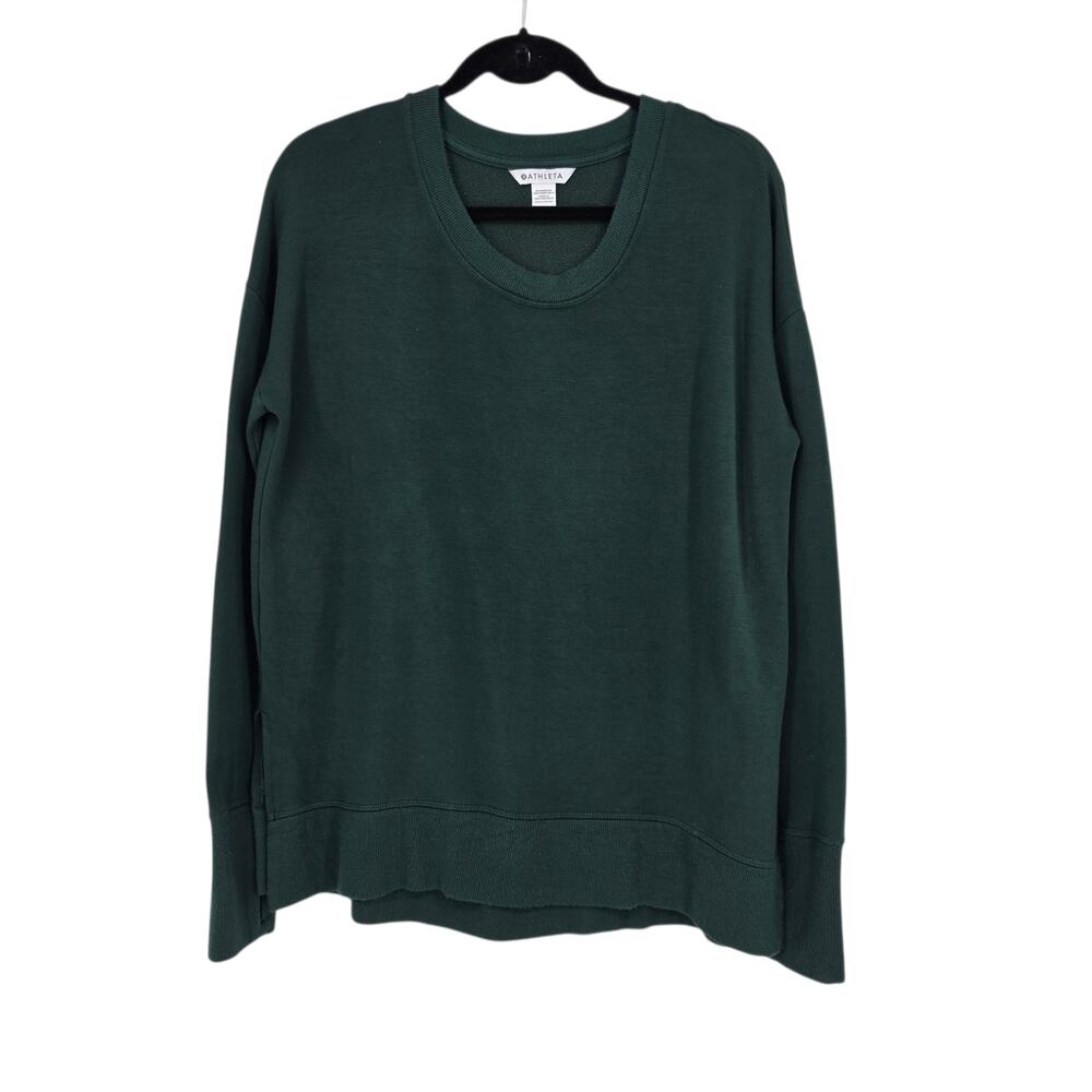 Athleta Seaweed Snack Green Coaster Luxe Fleece Lined Relaxed Sweatshirt Size M